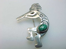 NAVAJO HANDCRAFTED KOKPELLI BROOCH PENDANT with Genuine MALACHITE in Ste... - £51.11 GBP