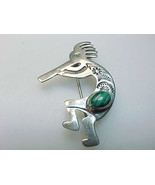 NAVAJO HANDCRAFTED KOKPELLI BROOCH PENDANT with Genuine MALACHITE in Ste... - £51.95 GBP