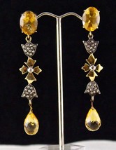 YELLOW CITRINE CUT DROP GEMSTONE DIAMOND 18K GOLD 925 SILVER VICTORIAN - £317.95 GBP