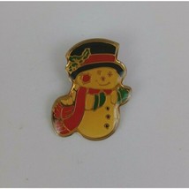 Vintage Christmas Snowman Wearing Top Hat &amp; Scarf Lapel Hat Pin - £4.26 GBP