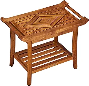 Luxury Teak Shower Bench Stool Seat Chair With Leveling Feet, Waterproof... - $366.99