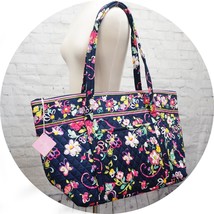 Nwt ❤️ Vera Bradley Ribbons Miller Large Zip Tote Navy Breast Cancer Floral - £51.14 GBP