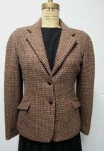 Vintage 80s Perry Ellis Hong Kong Wool Jacket Rust Tan Houndstooth Check... - £47.17 GBP