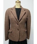 Vintage 80s Perry Ellis Hong Kong Wool Jacket Rust Tan Houndstooth Check... - £47.17 GBP
