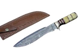 BUMPY-70 Handmade Fixed Blade Outdoor Knife with Leather Sheath, Damascu... - $167.78