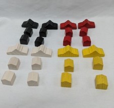 Lot Of (24) Wooden House Board Game Meeple Tokens Black Red Yellow Red  - £18.98 GBP