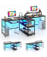 2-Person Reversible Computer Desk Long Office Desk with LED Lights-Black... - $4,872.07 MXN