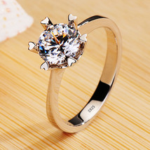 Luxury Classic 18K White Gold Color Ring Solitaire 2 Carat Zirconia Ring... - £14.09 GBP