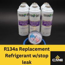 Enviro-Safe Auto AC R134a Replacement Refrigerant w/ Stop Leak 8oz cans &amp;  Gauge - £54.89 GBP
