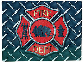 Aluminum Sign Firemans Cross Diamond Plate Firefighting Plaque Maltese 12&quot; x 9&quot; - £10.06 GBP