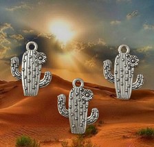 10 pcs Desert Cactus Silver Charms Pendants Bead Drops Findings 20x15mm - £9.79 GBP