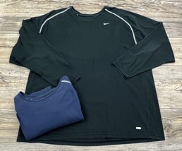 Nike Team Men&#39;s Long Sleeve Dri-Fit Athletic -T-Shirt Blue &amp; Black (LOT OF 2) - £11.07 GBP