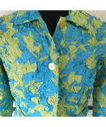 green blue  button front two pocket jacket blazer parsley sage artsy pat... - $411.78 MXN