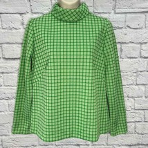 Vintage 1970s Womens Turtleneck Blouse Long Sleeve Green Plaid Polyester Size M - £23.84 GBP