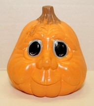 Vintage Ceramic Hand Painted Pumpkin Face Figurine Décor 4&quot; Anthropomorphic  - £15.82 GBP