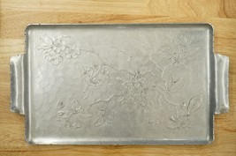 Vintage Mcm Apple Blossom Flowers Aluminum Wendell August Oblong Metalware Tray - £27.25 GBP