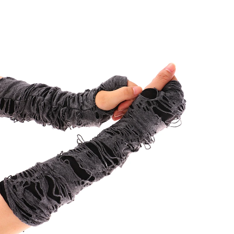 Casaul Broken Slit Gloves Sexy Gothic Fingerless Gloves Halloween Gloves Black - £11.70 GBP