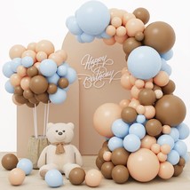 156Pcs Brown Blue Balloon Garland Arch Kit, Bear Baby Shower Decoration With Boh - £15.65 GBP