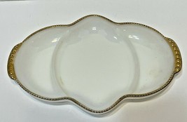 Vintage Fire King Relish Snack Dish 3 Compartment Milk Glass Gold Trim 11 x 7.75 - £10.89 GBP