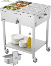 6-Pan Commercial Propane Steam Table, LP Gas Outdoor Soup Warmer with Dr... - $498.00