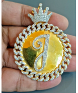 Homme Initiale &quot; J &quot; Pendentif Moissanite 14k Argent Plaqué or Jaune 3 CT - $368.20 CAD