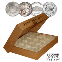 50 NICKEL Direct-Fit Airtight 21mm Coin Capsule Holder NICKELS (QTY: 50) w/ B... - £14.73 GBP