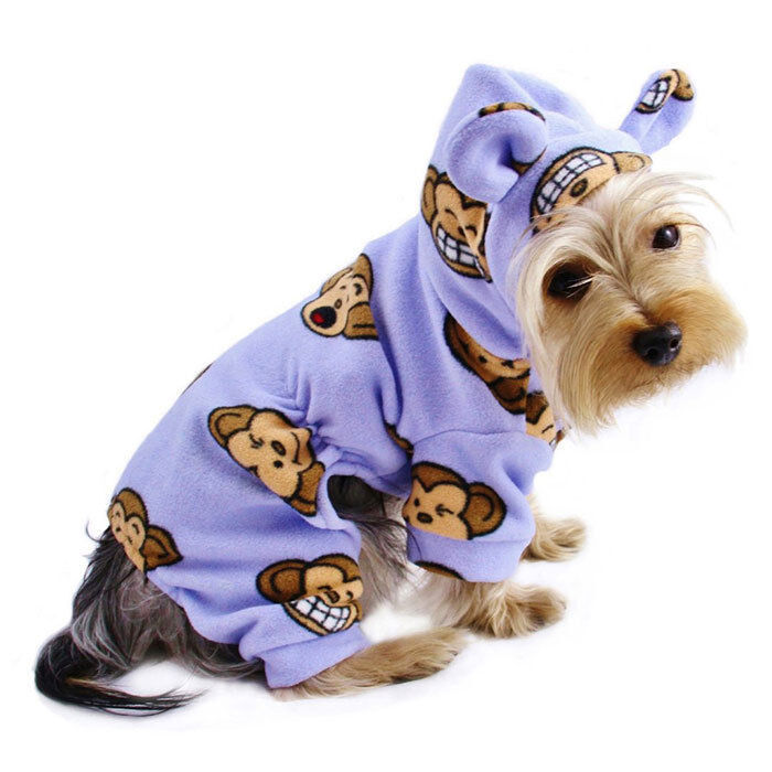 Klippo Dog Clothes Silly Monkey Fleece Dog Pajamas Hooded Lavender XS-XL... - £22.39 GBP