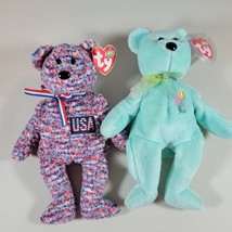 TY Beanie Bear Lot of 2 Ariel The Bear 2000 Errors and USA The Bear Mult... - £10.26 GBP