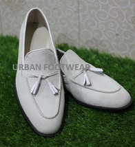 New Mens Bespoke Shoes Handmade White Suede Leather Tassels Moccasins  - $143.99
