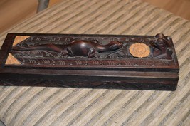 Vintage Carved Wooden Box and Chopsticks From Bali. Ornate Indonesian Bo... - $79.99