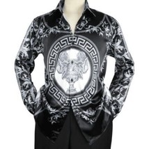 Men Satin Silky Shirt Oscar Banks Turkey Singer Stage Performer 6432 Black Lions image 3