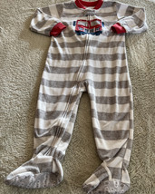 Carters Boys White Gray Striped Red Firetruck Fleece Pajamas 2T - $6.37