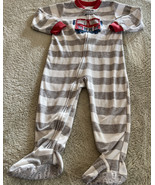 Carters Boys White Gray Striped Red Firetruck Fleece Pajamas 2T - $8.82 CAD