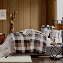 Cozy Cabin Brown Taupe Buffalo Plaid 7-PC King Comforter Bedding Set Pillows - £150.27 GBP