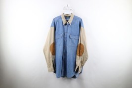 Vintage 90s Mens 2XL XXL Distressed Elbow Patch Denim Button Down Shirt ... - £39.18 GBP