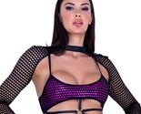 Fishnet Crop Top Shimmer Lining Strappy O Ring Sleeveless Black Purple R... - £28.30 GBP