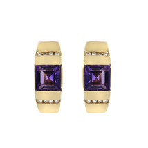 3.50 Carat Amethyst And 0.16 Carat Diamond Earrings 14K Yellow Gold - £486.04 GBP