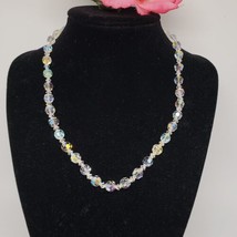 Vintage Aurora Borealis Glass Beaded Choker Necklace AB Crystal Beads 16&quot; - £19.94 GBP