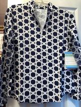 NWT G LIFESTYLE GEO NAVY BLUE & WHITE Long Sleeve Mock Golf Shirt S M L & XL image 2