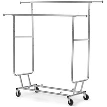 Heavy Duty Double Bar Clothes Hanging Garment Rack on Lockable Wheels - £146.42 GBP