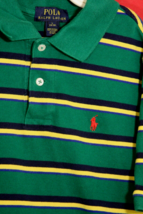 POLO RALPH LAUREN Boys Striped Golf Shirt L 14 16 Green Blue Yellow Pony... - $14.45