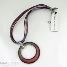 LAURA ASHLEY TWO TONE LEATHER CORD PENDANT NECKLACE RUSTIC STYLE NWT $40 - £13.97 GBP