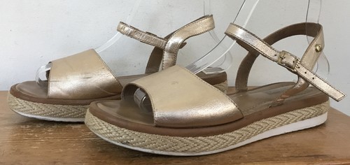 Tannino Cuero Light Gold Faux Leather Vegan Strappy Espadrilles Sandals ... - $29.69