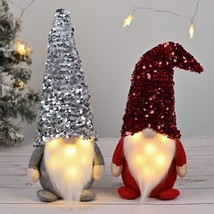 D-FantiX 2Pack Sequin Christmas Gnomes Plush with LED Lighting Beard, Handmade S - £28.45 GBP