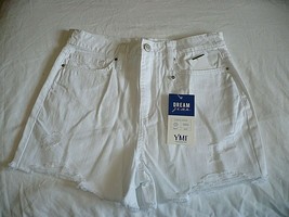 Ymi Women&#39;s Juniors Dream Jean Shorts Size 1 White Cutoff Hybrid Denim Destruct - £19.20 GBP