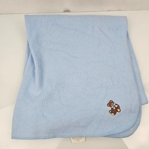 Crown Crafts Baby Boy Blue Blanket Acrylic Polyester Fleece Teddy Bear Vintage - £39.56 GBP