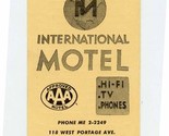 International Motel Business Card Sault Ste Marie Michigan Mileage Chart  - $9.90
