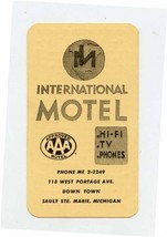 International Motel Business Card Sault Ste Marie Michigan Mileage Chart  - £7.82 GBP
