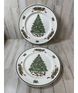 2 Johnson Brothers Victorian Christmas Tree Dinner Plates Porcelain 10-1/4&quot; - £18.30 GBP