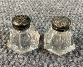 Vtg Small Glass Salt Pepper Shaker Set Metal Lid 2 Inches Tall Bell Shape - $18.35